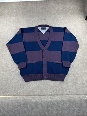 Vintage Sweater Graphix Mens Medium Striped Grandpa Cardigan Acrylic Baggy